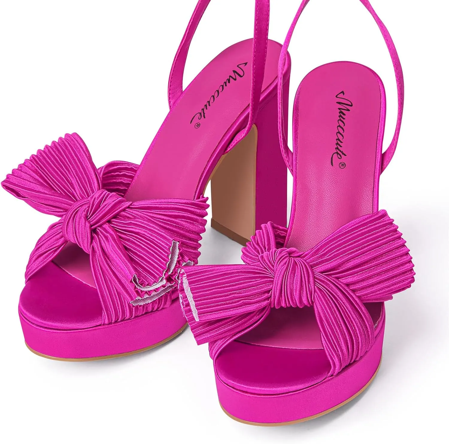 MUCCCUTE Bow Heels for Women Chunky Platform Heels with Ankle Strap Open Toe Heeled Sandals Bridal Wedding Dressy Shoes