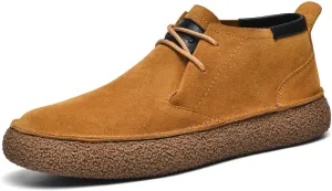 Myallfeet Men's Frosted Leather Suede Suede Mid Top Board Shoes Retro Casual Fashion Design Walking Ankle Boots Classic Non Slip Lace Up Suede Oxford Sneakers