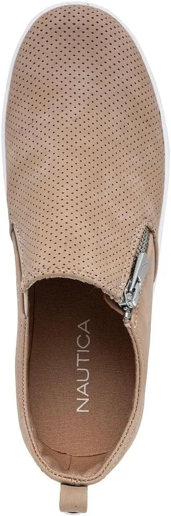 Nautica Women's Slip-On Fashion Sneakers with Side Zipper – Comfortable Low-Top Walking Shoes for Casual Everyday Wear