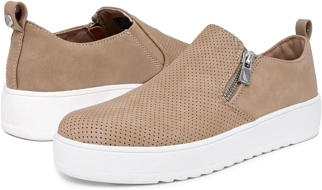 Nautica Women's Slip-On Fashion Sneakers with Side Zipper – Comfortable Low-Top Walking Shoes for Casual Everyday Wear
