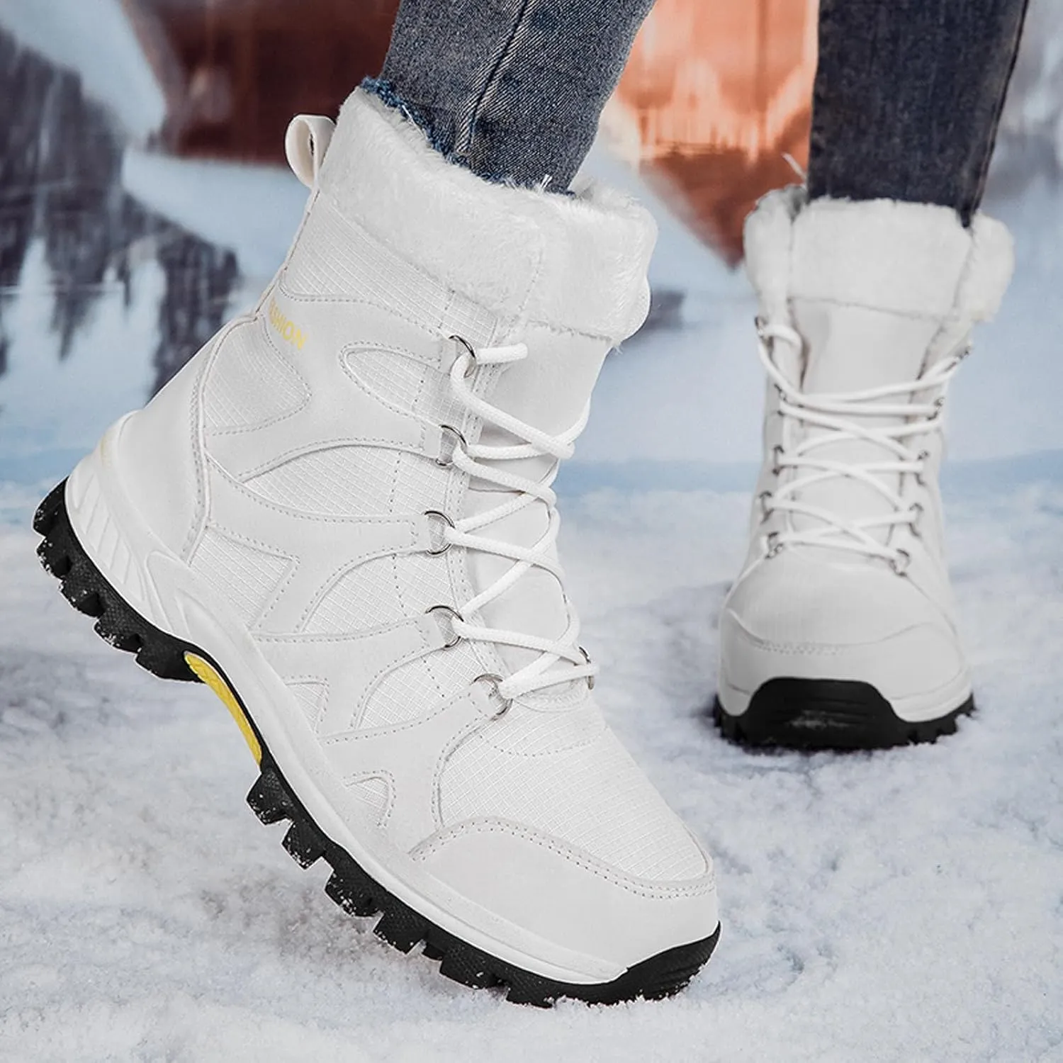 Non Slip Winter Boots Womens Ankle Boots Fur Lined Snow Boots Waterproof Warm Boots Ski Boots Short Furry Boots