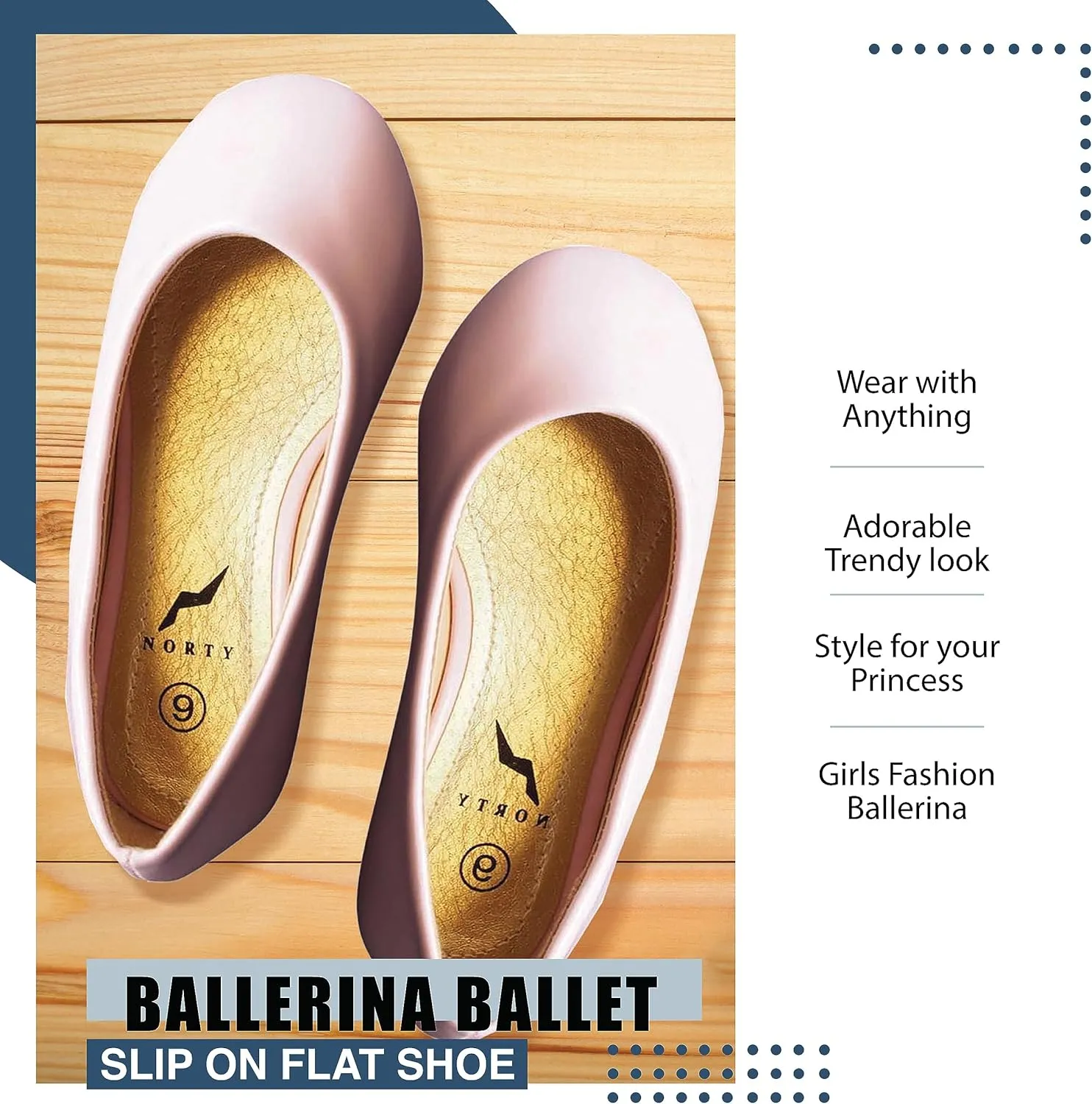 NORTY Girls Fashion Ballerina Ballet Slip On Flat Shoe Sizes Toddler to Big Kids Patent, Nubuck, Glitter