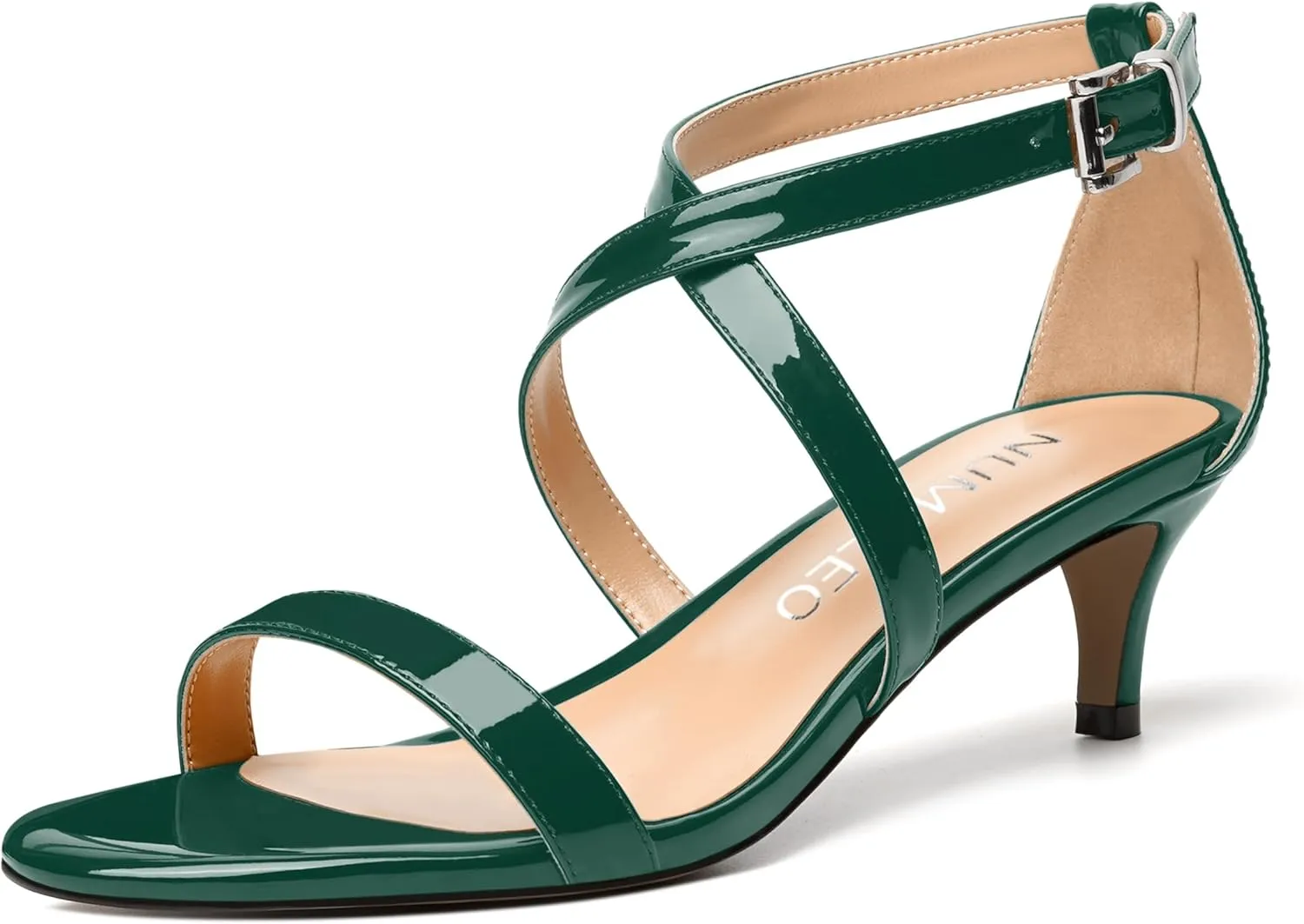 NUMALEO Womens Buckle Ankle Strap Fashion Stylish Patent Open Toe Wedding Kitten Low Heel Heeled Sandals 2 Inch