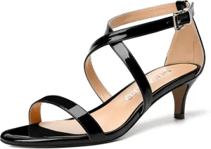 NUMALEO Womens Buckle Ankle Strap Fashion Stylish Patent Open Toe Wedding Kitten Low Heel Heeled Sandals 2 Inch