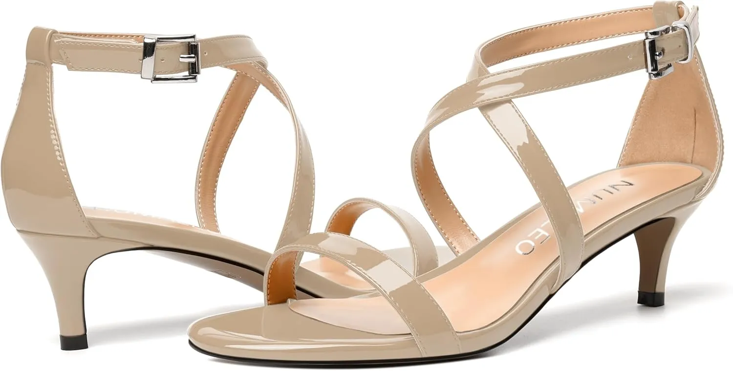 NUMALEO Womens Buckle Ankle Strap Fashion Stylish Patent Open Toe Wedding Kitten Low Heel Heeled Sandals 2 Inch