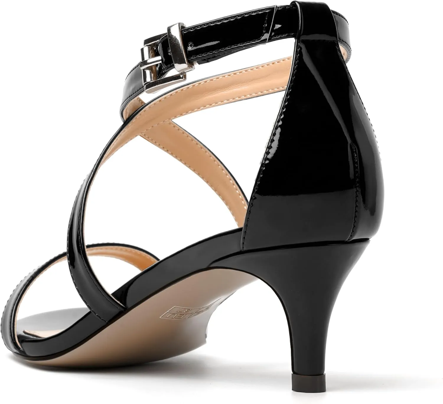 NUMALEO Womens Buckle Ankle Strap Fashion Stylish Patent Open Toe Wedding Kitten Low Heel Heeled Sandals 2 Inch