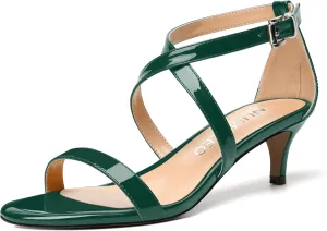 NUMALEO Womens Buckle Ankle Strap Fashion Stylish Patent Open Toe Wedding Kitten Low Heel Heeled Sandals 2 Inch