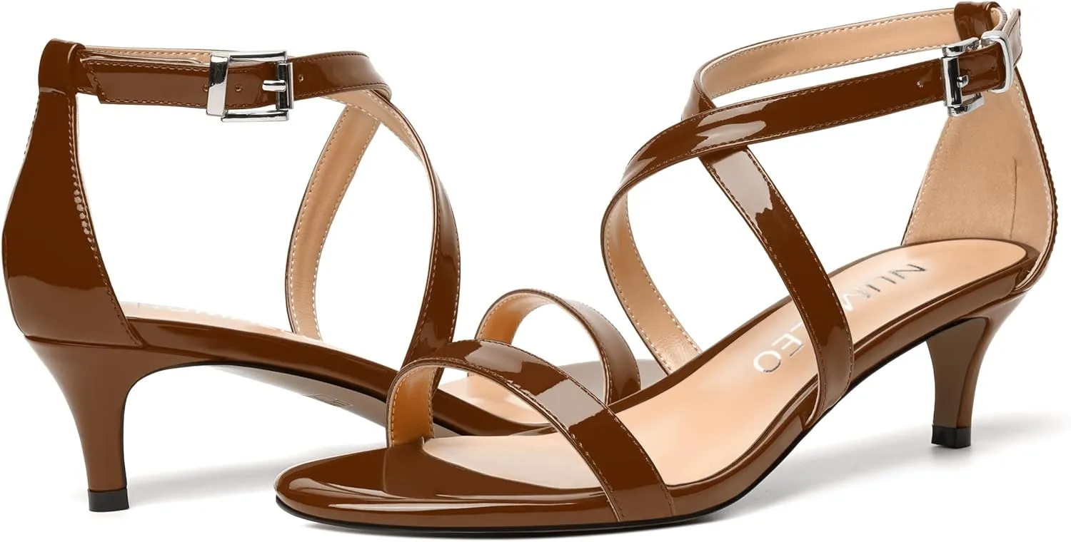 NUMALEO Womens Buckle Ankle Strap Fashion Stylish Patent Open Toe Wedding Kitten Low Heel Heeled Sandals 2 Inch