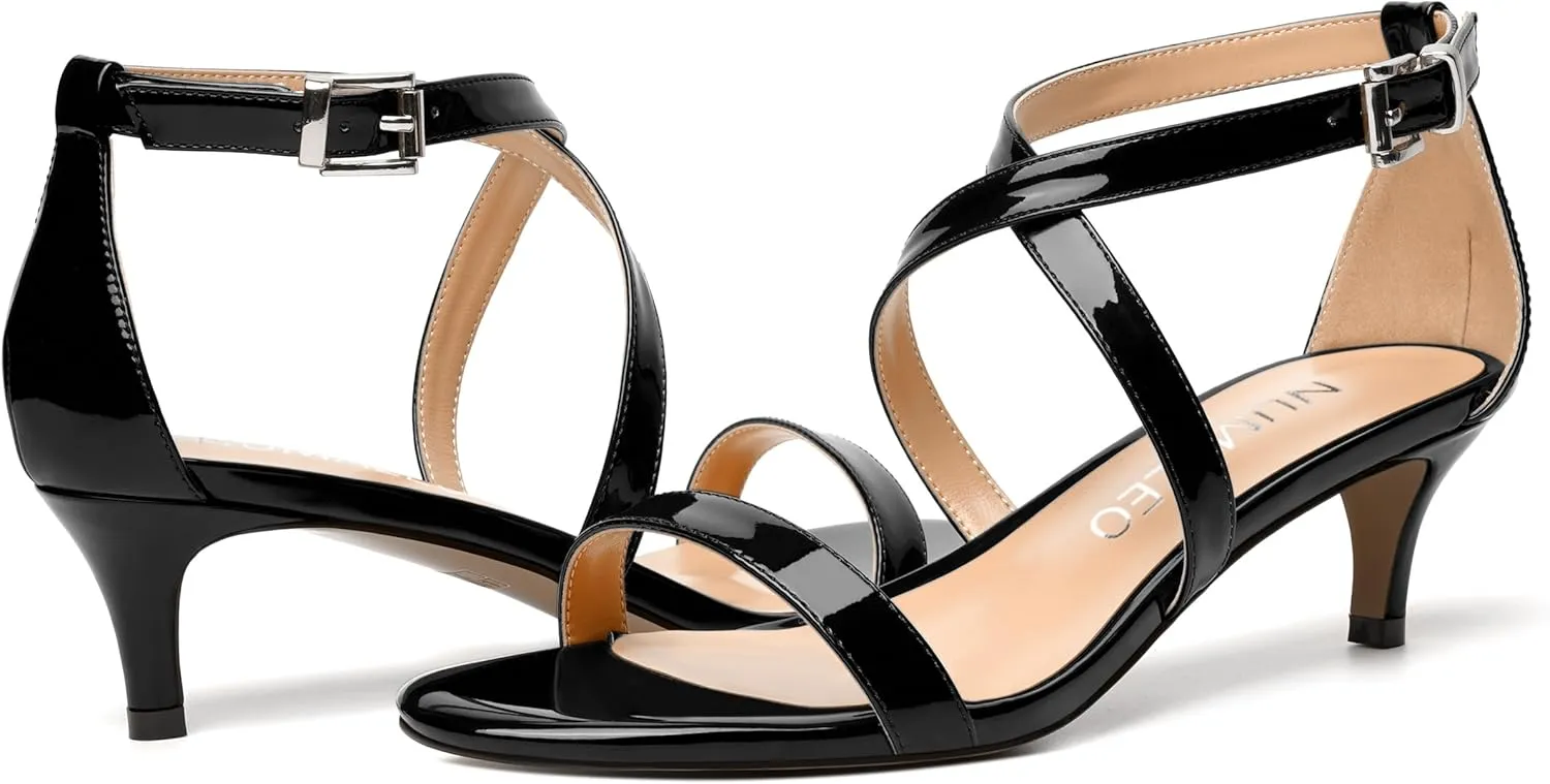 NUMALEO Womens Buckle Ankle Strap Fashion Stylish Patent Open Toe Wedding Kitten Low Heel Heeled Sandals 2 Inch