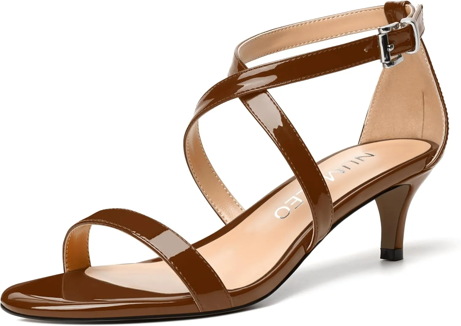 NUMALEO Womens Buckle Ankle Strap Fashion Stylish Patent Open Toe Wedding Kitten Low Heel Heeled Sandals 2 Inch