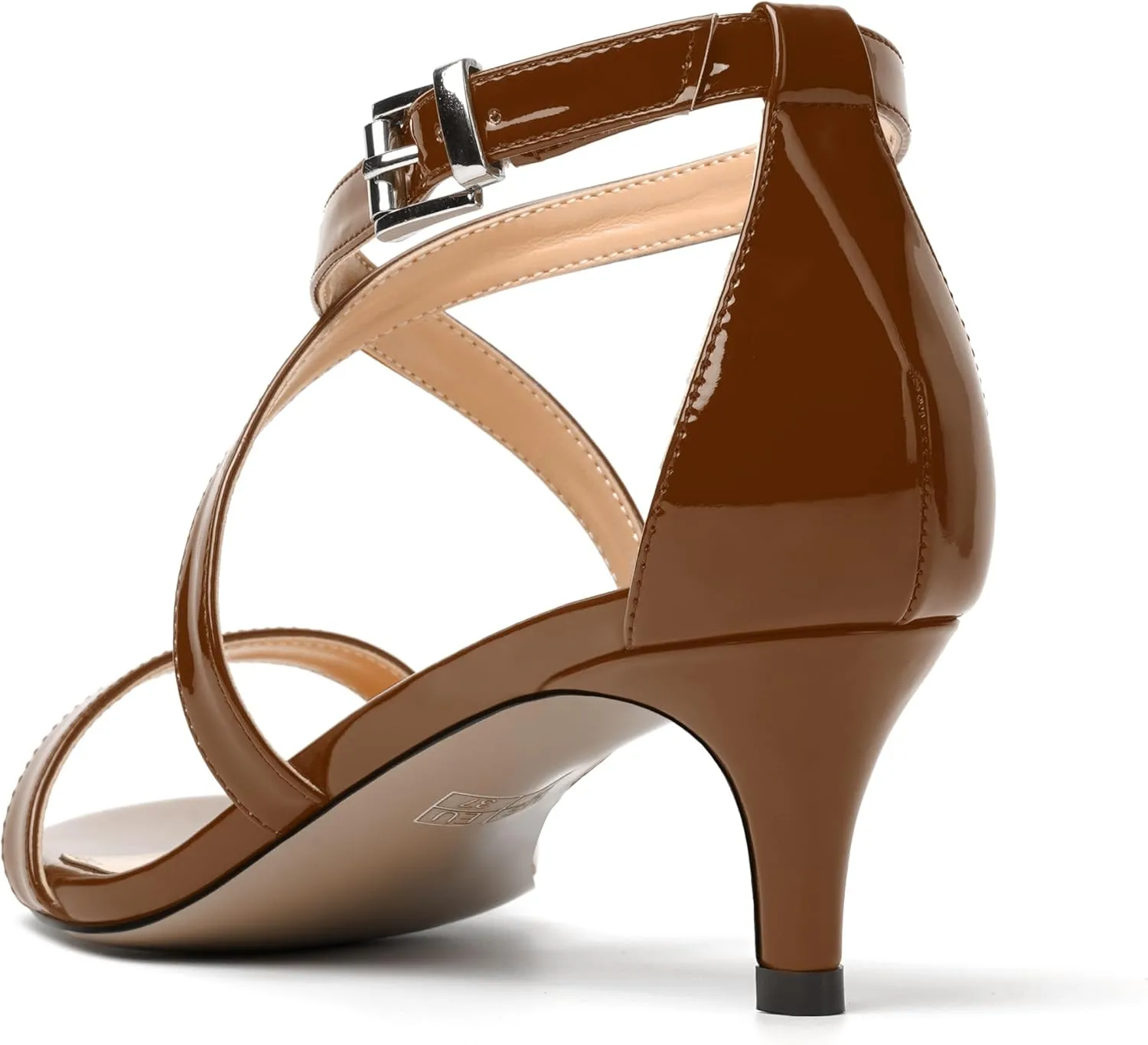 NUMALEO Womens Buckle Ankle Strap Fashion Stylish Patent Open Toe Wedding Kitten Low Heel Heeled Sandals 2 Inch