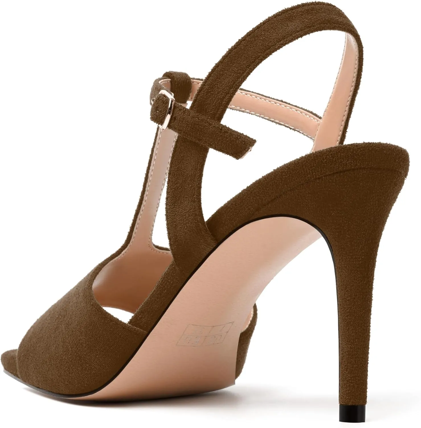 NUMALEO Womens Dress Suede Buckle Wedding Open Toe Ankle Strap T Strap Comfortable Stiletto High Heel Heeled Sandals 3.3 Inch