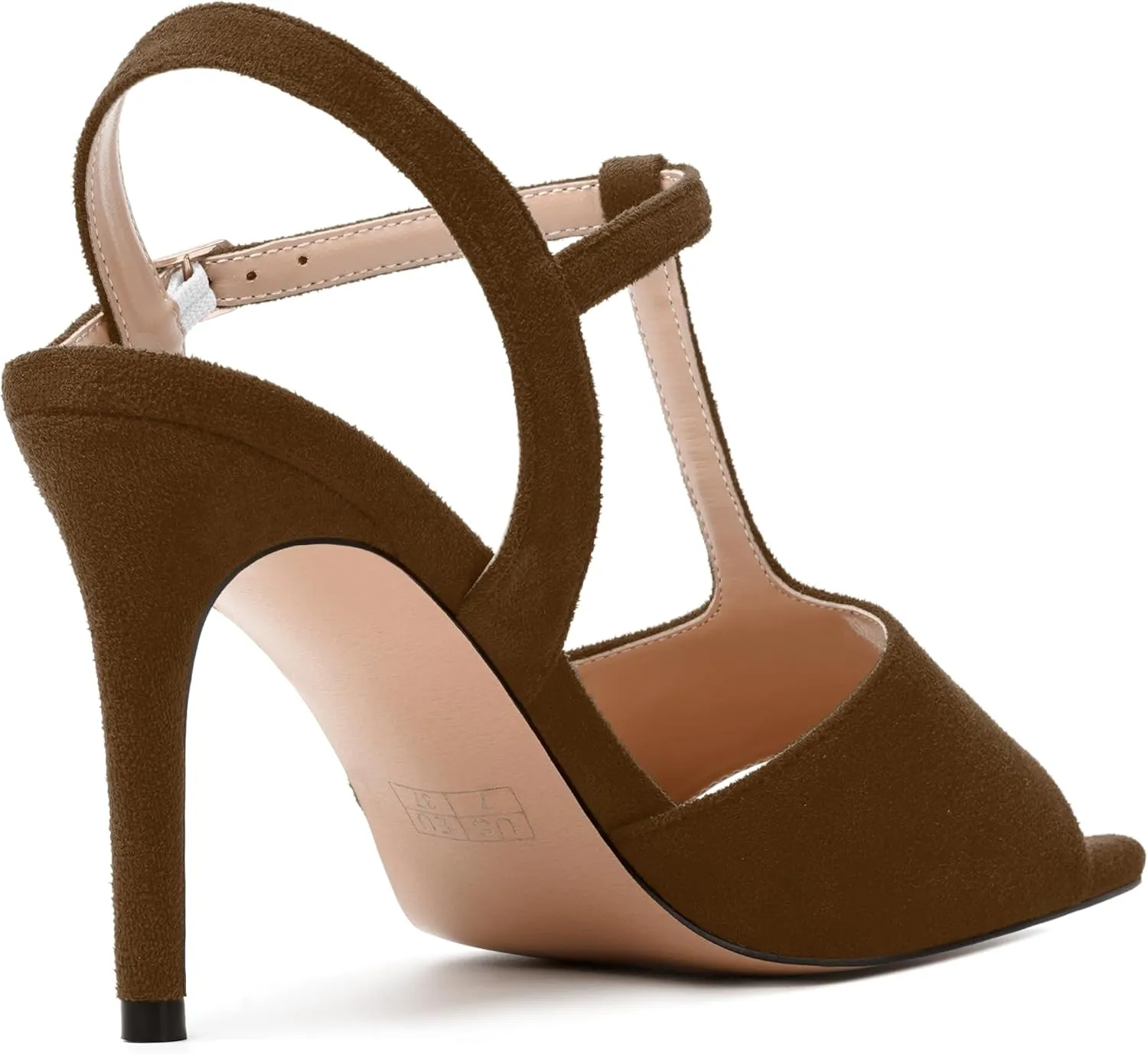 NUMALEO Womens Dress Suede Buckle Wedding Open Toe Ankle Strap T Strap Comfortable Stiletto High Heel Heeled Sandals 3.3 Inch
