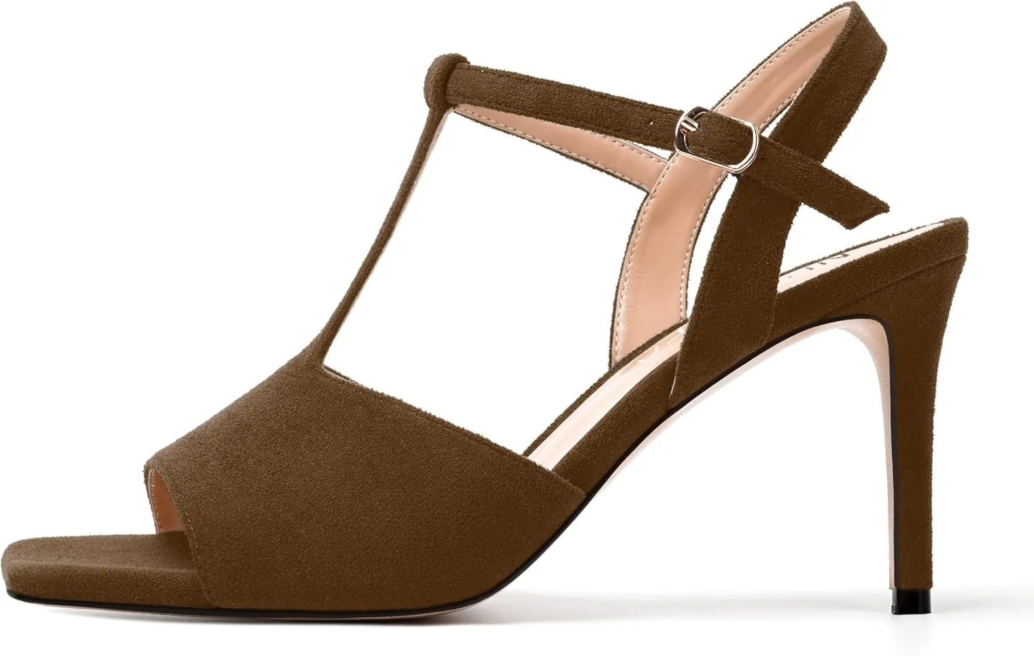 NUMALEO Womens Dress Suede Buckle Wedding Open Toe Ankle Strap T Strap Comfortable Stiletto High Heel Heeled Sandals 3.3 Inch