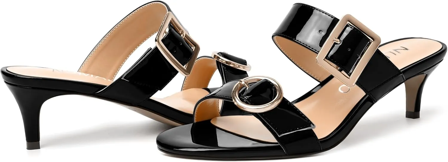 NUMALEO Womens Party Slip On Casual Patent Open Toe Stylish Kitten Low Heel Heeled Sandals 2 Inch