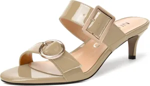 NUMALEO Womens Party Slip On Casual Patent Open Toe Stylish Kitten Low Heel Heeled Sandals 2 Inch