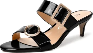 NUMALEO Womens Party Slip On Casual Patent Open Toe Stylish Kitten Low Heel Heeled Sandals 2 Inch