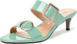 NUMALEO Womens Party Slip On Casual Patent Open Toe Stylish Kitten Low Heel Heeled Sandals 2 Inch
