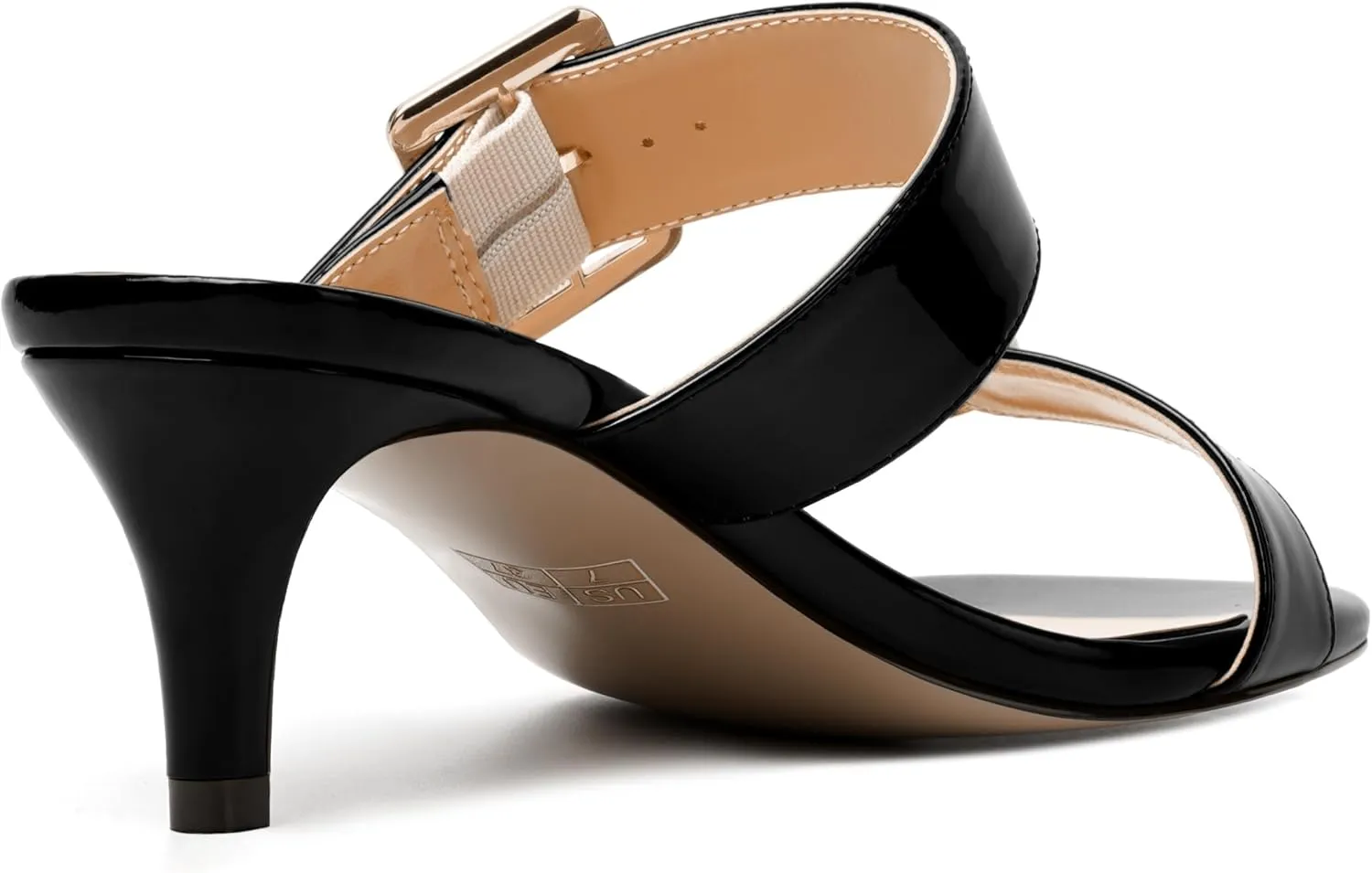 NUMALEO Womens Party Slip On Casual Patent Open Toe Stylish Kitten Low Heel Heeled Sandals 2 Inch