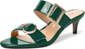 NUMALEO Womens Party Slip On Casual Patent Open Toe Stylish Kitten Low Heel Heeled Sandals 2 Inch