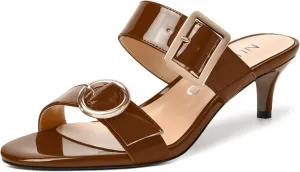 NUMALEO Womens Party Slip On Casual Patent Open Toe Stylish Kitten Low Heel Heeled Sandals 2 Inch