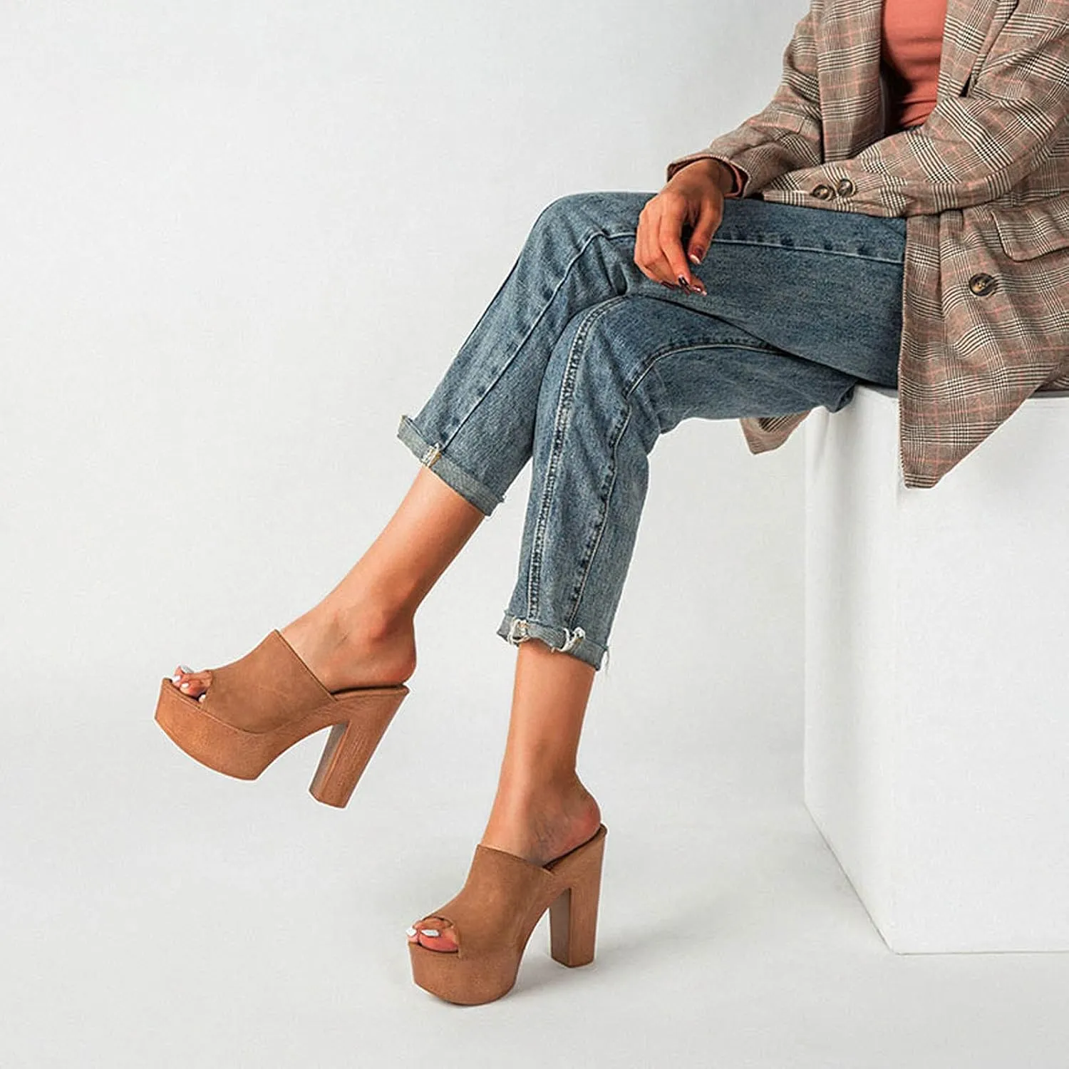oiangi Heeled Sandals for Women Summer Fashion Fish Mouth Open Toe Straps Platform Chunky High Heels Comfortable Casual Sexy Slippers