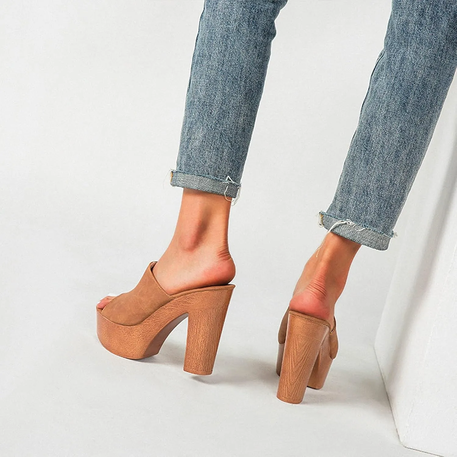 oiangi Heeled Sandals for Women Summer Fashion Fish Mouth Open Toe Straps Platform Chunky High Heels Comfortable Casual Sexy Slippers