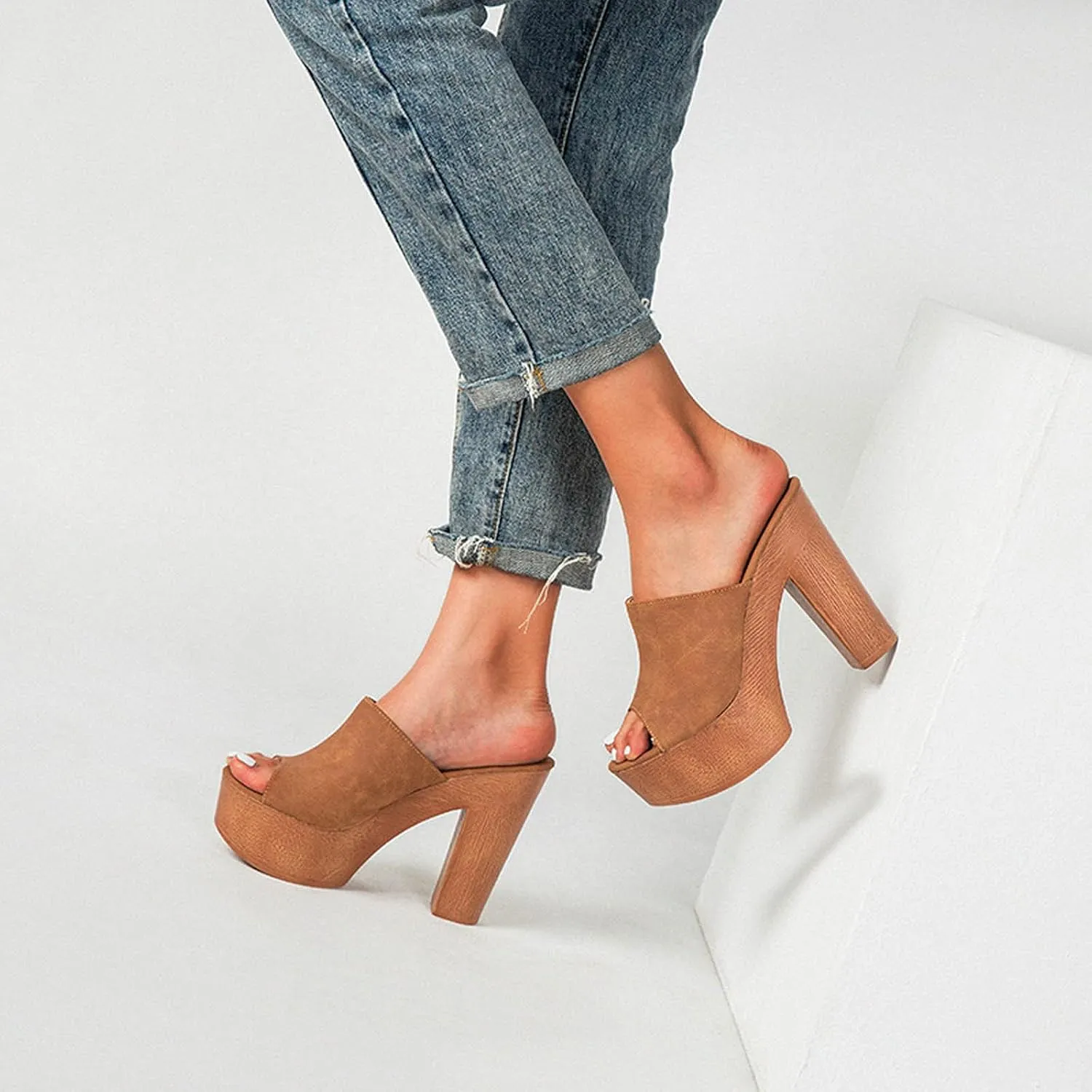 oiangi Heeled Sandals for Women Summer Fashion Fish Mouth Open Toe Straps Platform Chunky High Heels Comfortable Casual Sexy Slippers