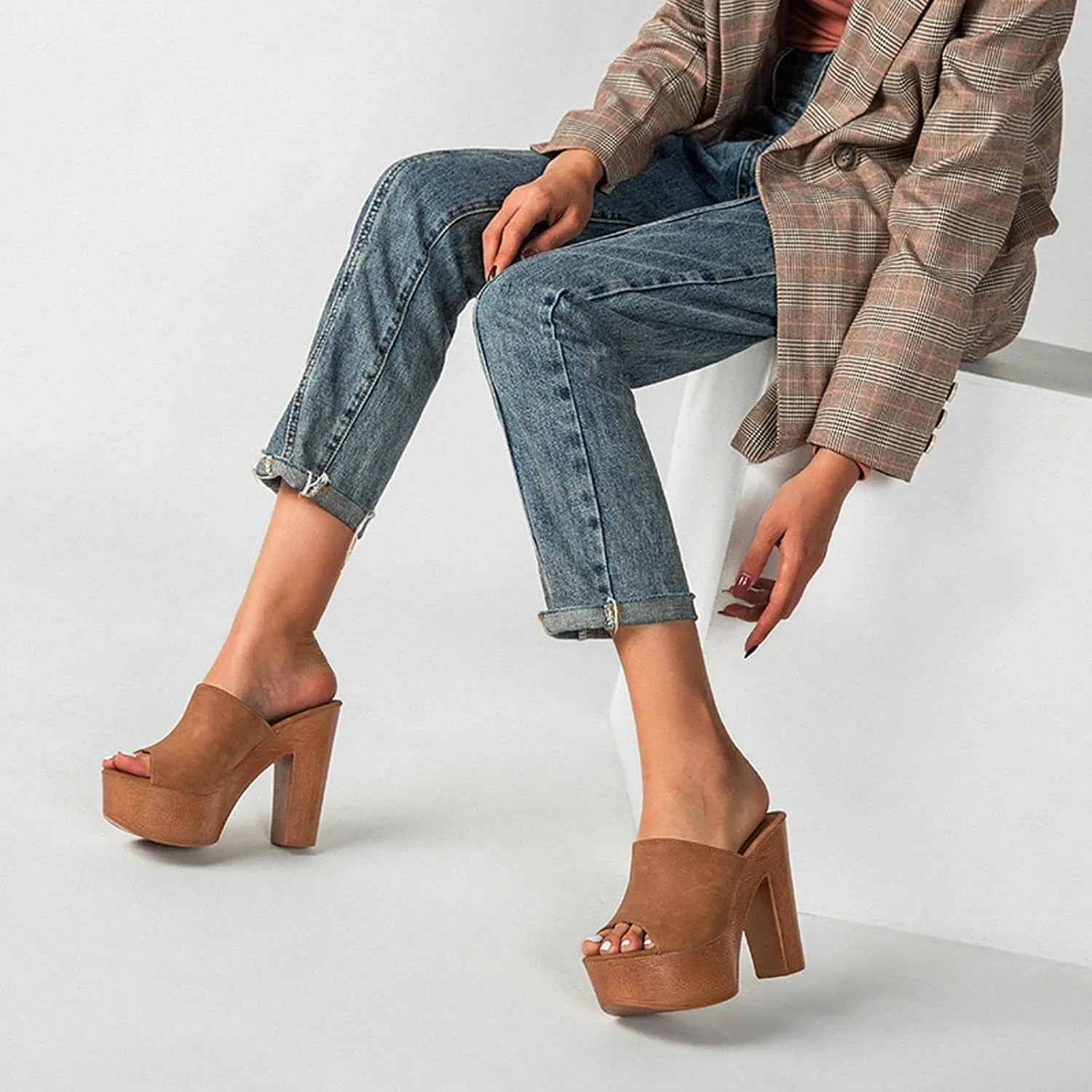 oiangi Heeled Sandals for Women Summer Fashion Fish Mouth Open Toe Straps Platform Chunky High Heels Comfortable Casual Sexy Slippers