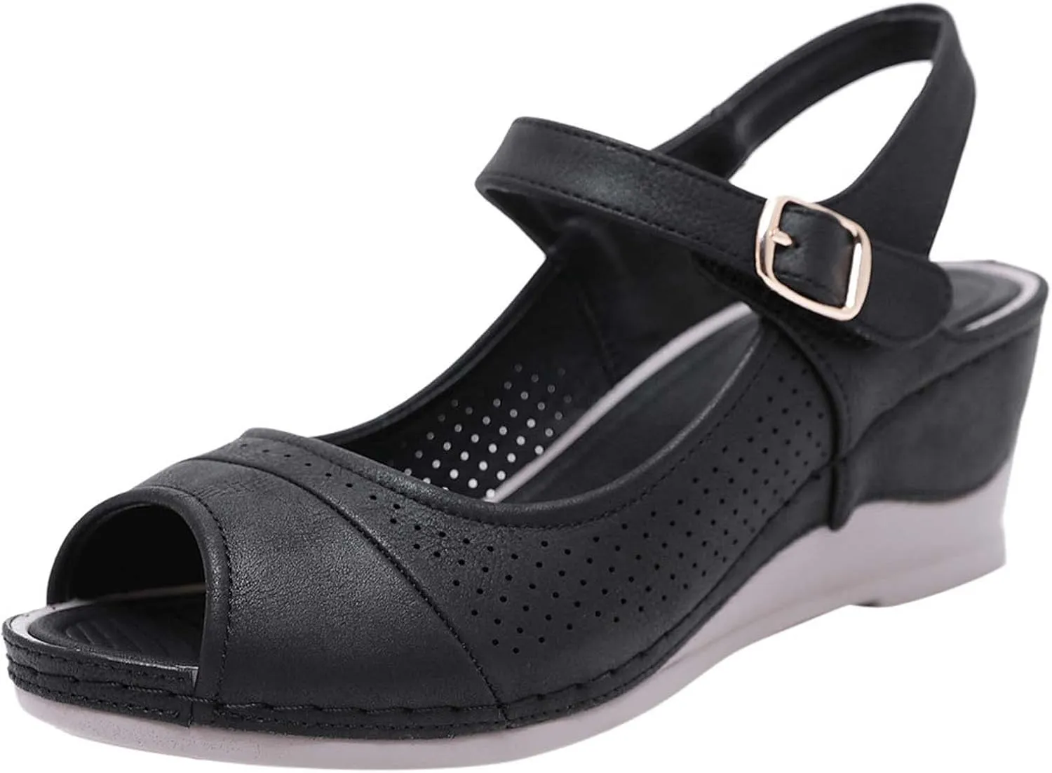 oiangi Women Sandals 2023 Summer Fashion Fish Mouth Open Toe Wedge Sandal Comfortable Ankle Straps Buckle Platform Sandalias Breathable Mesh Beach Shoes