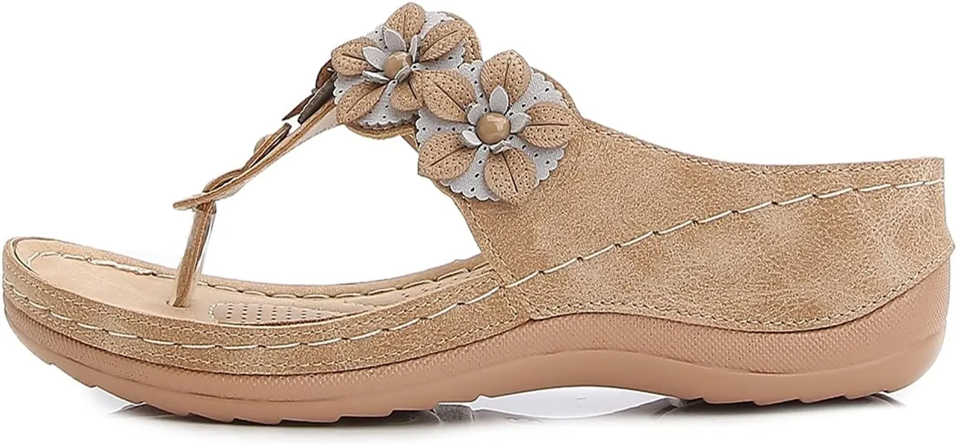 oiangi Women's Wedge Flip Flops Comfortable Casual Flower Thong Sandals Platform Outdoor Summer Beach Slippers