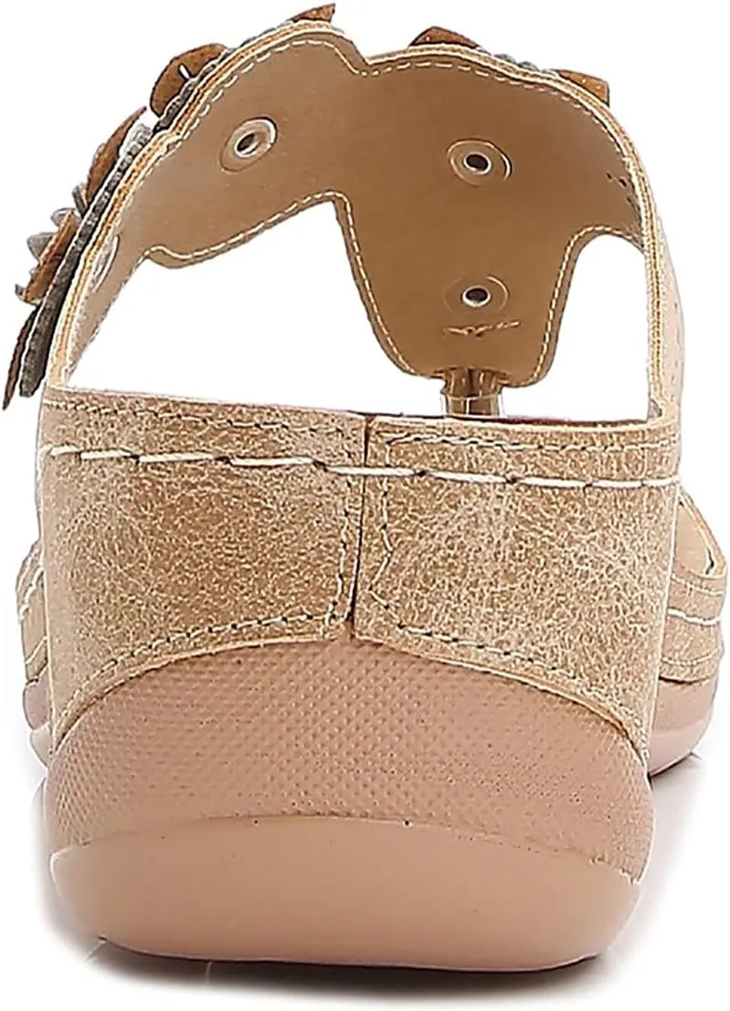 oiangi Women's Wedge Flip Flops Comfortable Casual Flower Thong Sandals Platform Outdoor Summer Beach Slippers