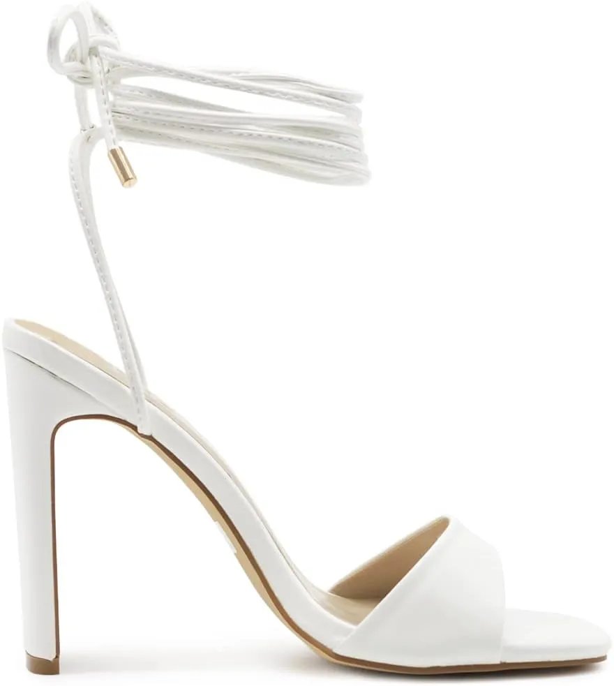 Ollio Women's Shoes Faux Nubuck or Faux Leather Strappy Tie Leg Open Toe Heeled Sandals SH175