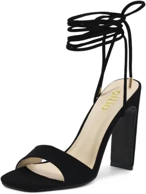 Ollio Women's Shoes Faux Nubuck or Faux Leather Strappy Tie Leg Open Toe Heeled Sandals SH175