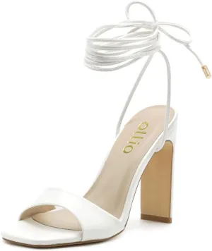 Ollio Women's Shoes Faux Nubuck or Faux Leather Strappy Tie Leg Open Toe Heeled Sandals SH175