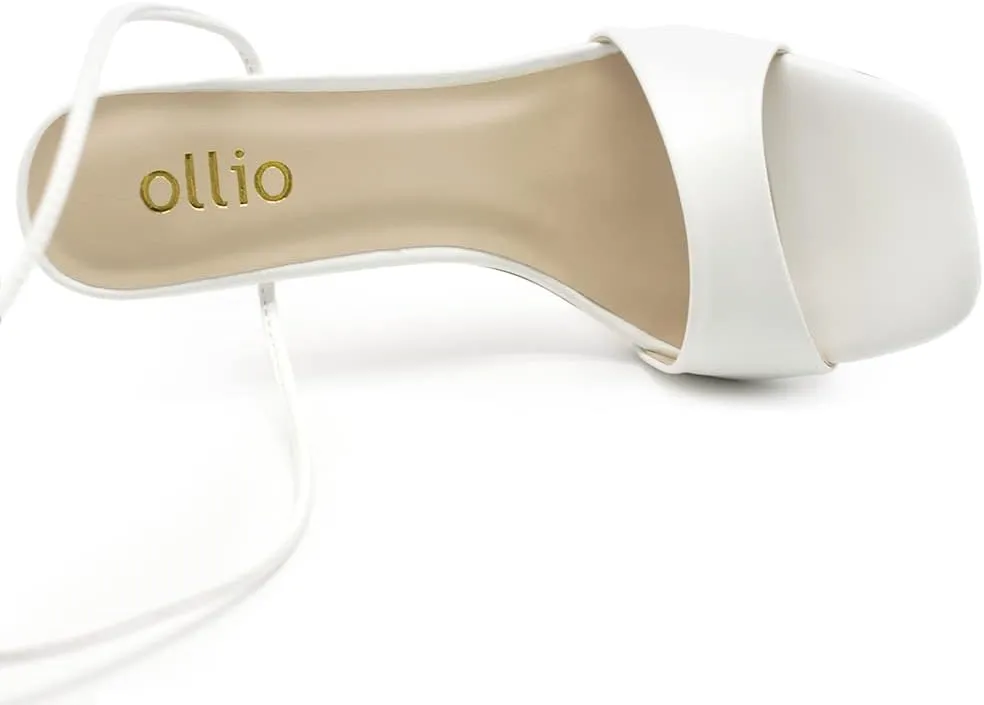 Ollio Women's Shoes Faux Nubuck or Faux Leather Strappy Tie Leg Open Toe Heeled Sandals SH175