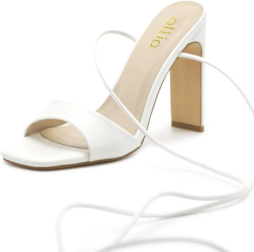 Ollio Women's Shoes Faux Nubuck or Faux Leather Strappy Tie Leg Open Toe Heeled Sandals SH175