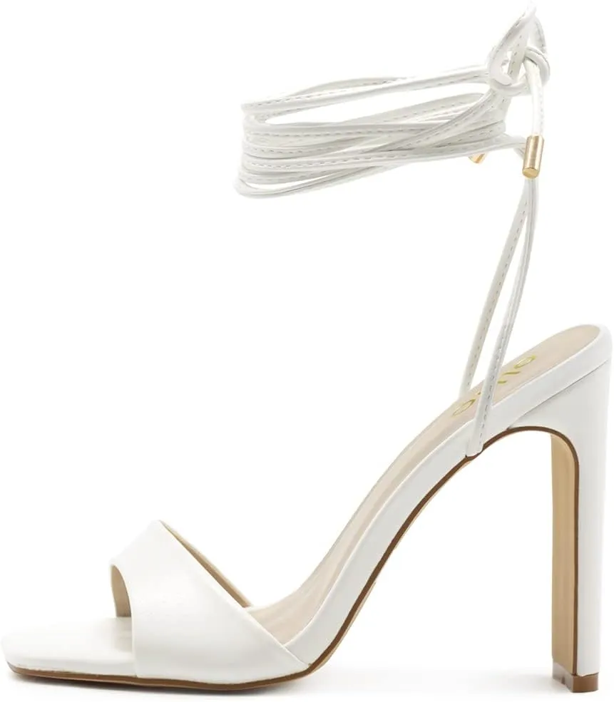 Ollio Women's Shoes Faux Nubuck or Faux Leather Strappy Tie Leg Open Toe Heeled Sandals SH175