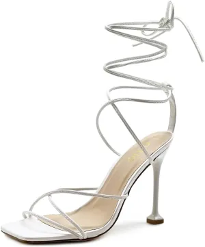 Ollio Women's Shoes Faux Nubuck or Faux Leather Strappy Tie Leg Stiletto Heeled Sandals SH176