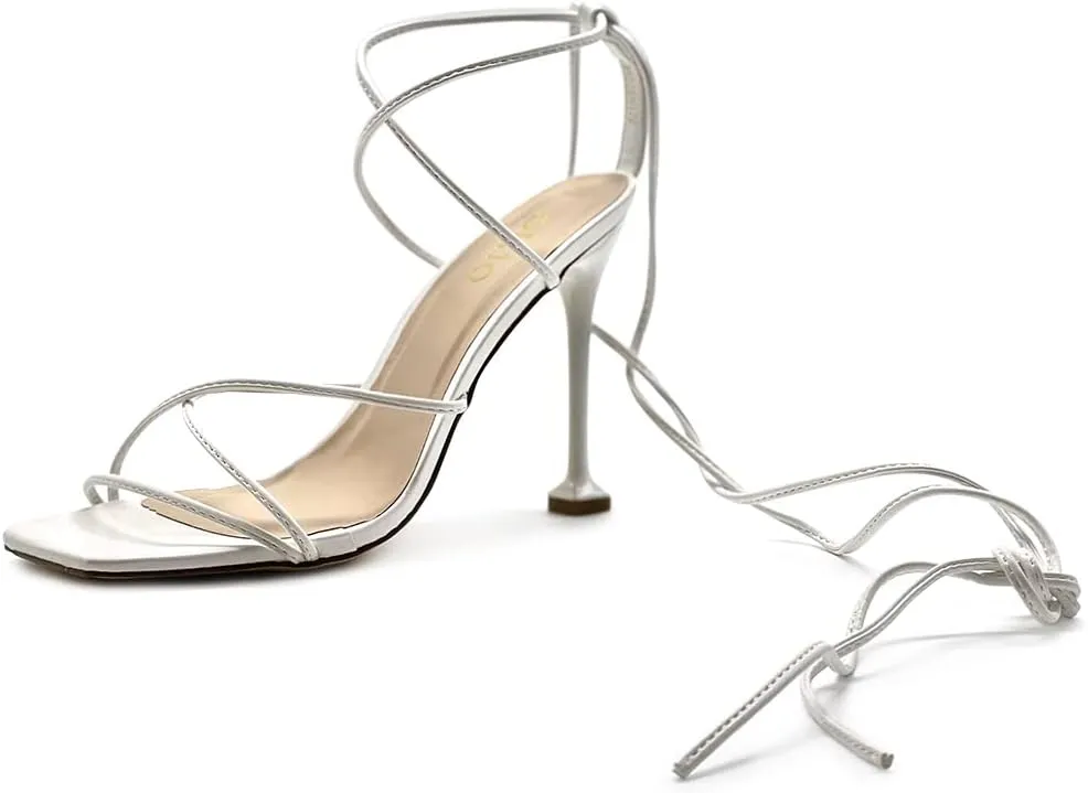 Ollio Women's Shoes Faux Nubuck or Faux Leather Strappy Tie Leg Stiletto Heeled Sandals SH176