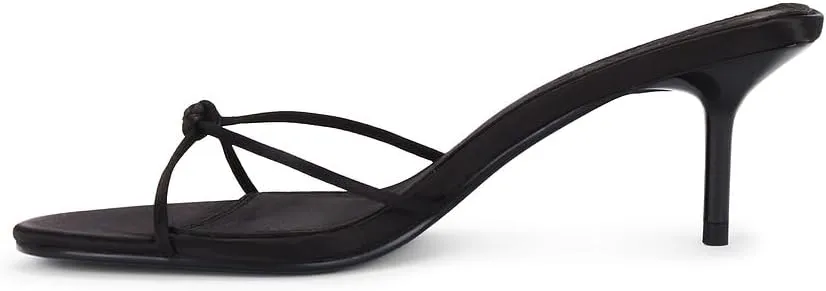 OMLISHZTY Slip-On Heeled Sandals for Women 2.5 Inch Opened Toe Heels with Knotted Vamp Detail Faux Leather Footbed Manmade Sole Pumps
