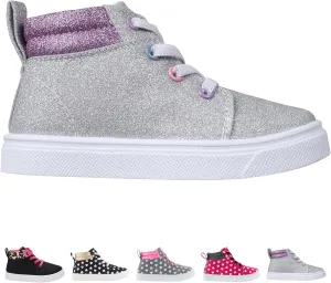 Oomphies Sam Girls Hi-Top Pull-On Sneakers – Canvas Upper, Elastic Laces, Cushioned Insole & Durable Rubber Sole