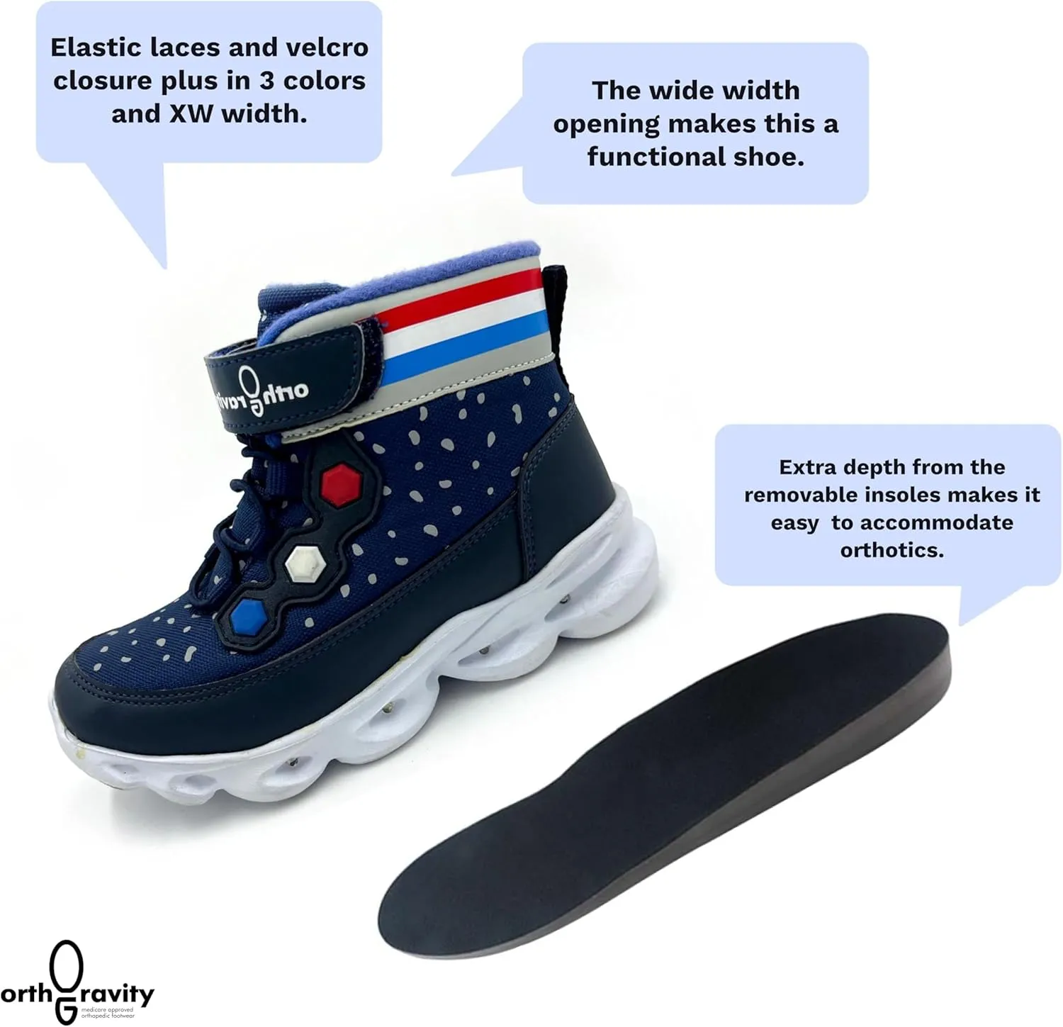 Orthopedic Comfort Children's High Top Sneakers by Ortho Gravity (Light Up)
