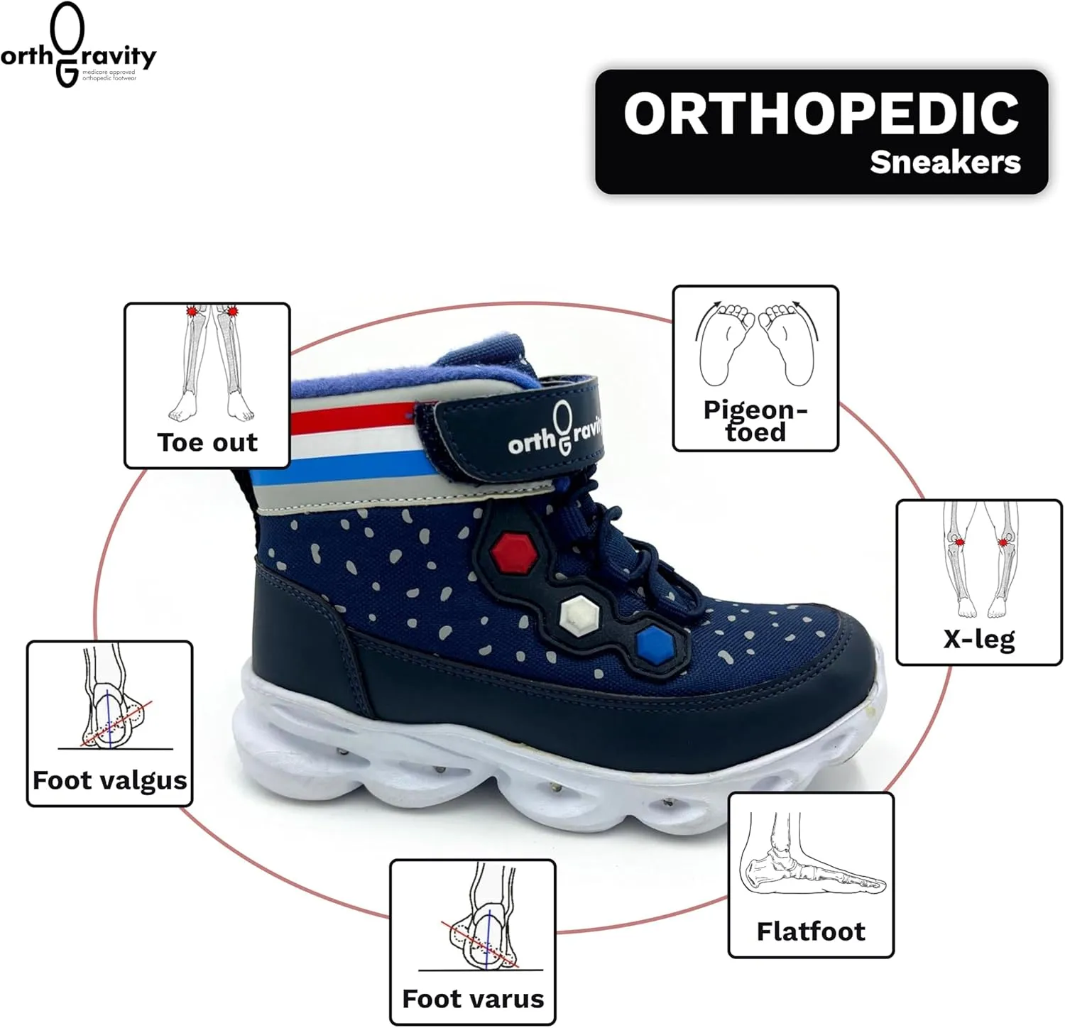 Orthopedic Comfort Children's High Top Sneakers by Ortho Gravity (Light Up)