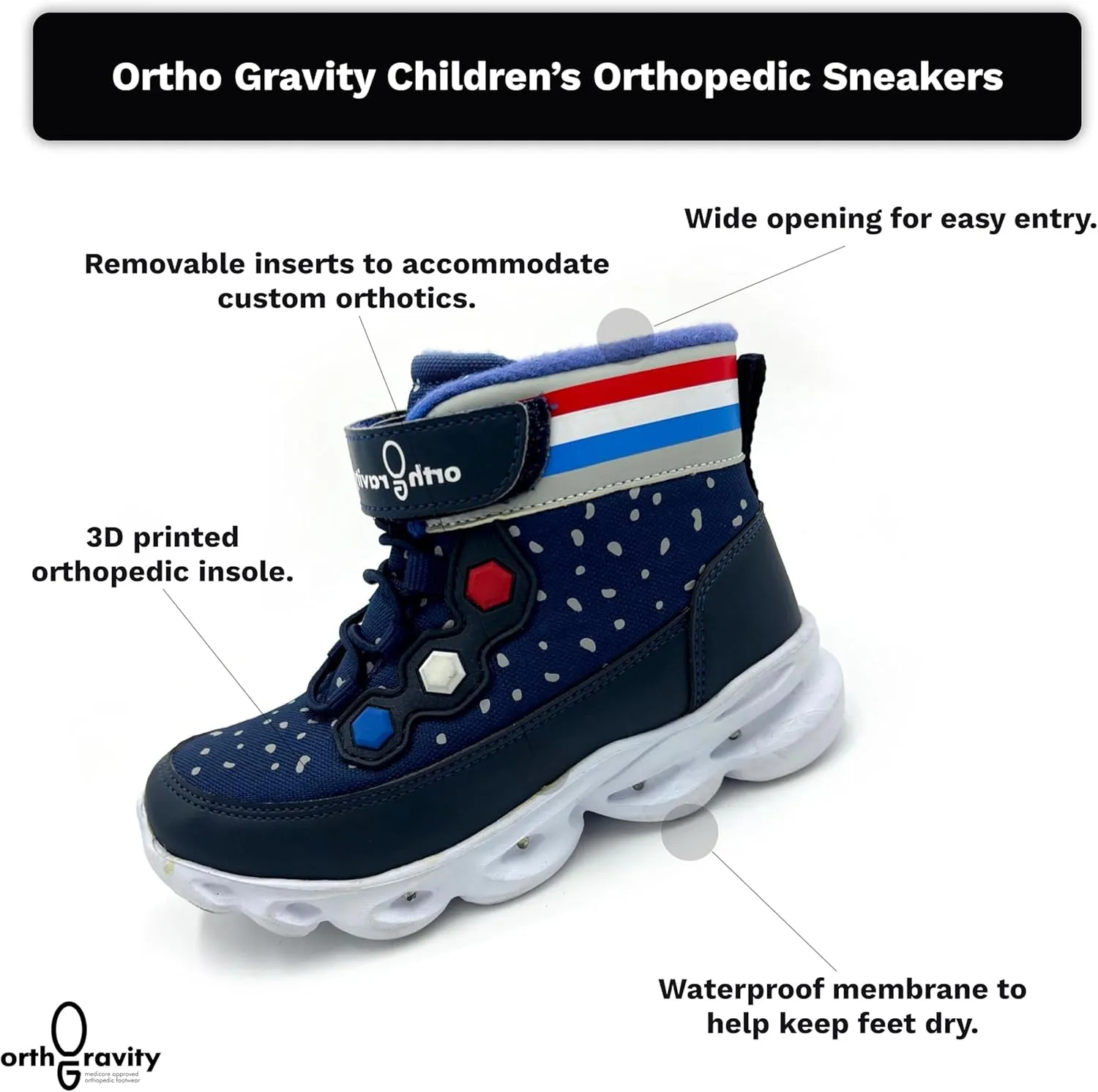 Orthopedic Comfort Children's High Top Sneakers by Ortho Gravity (Light Up)