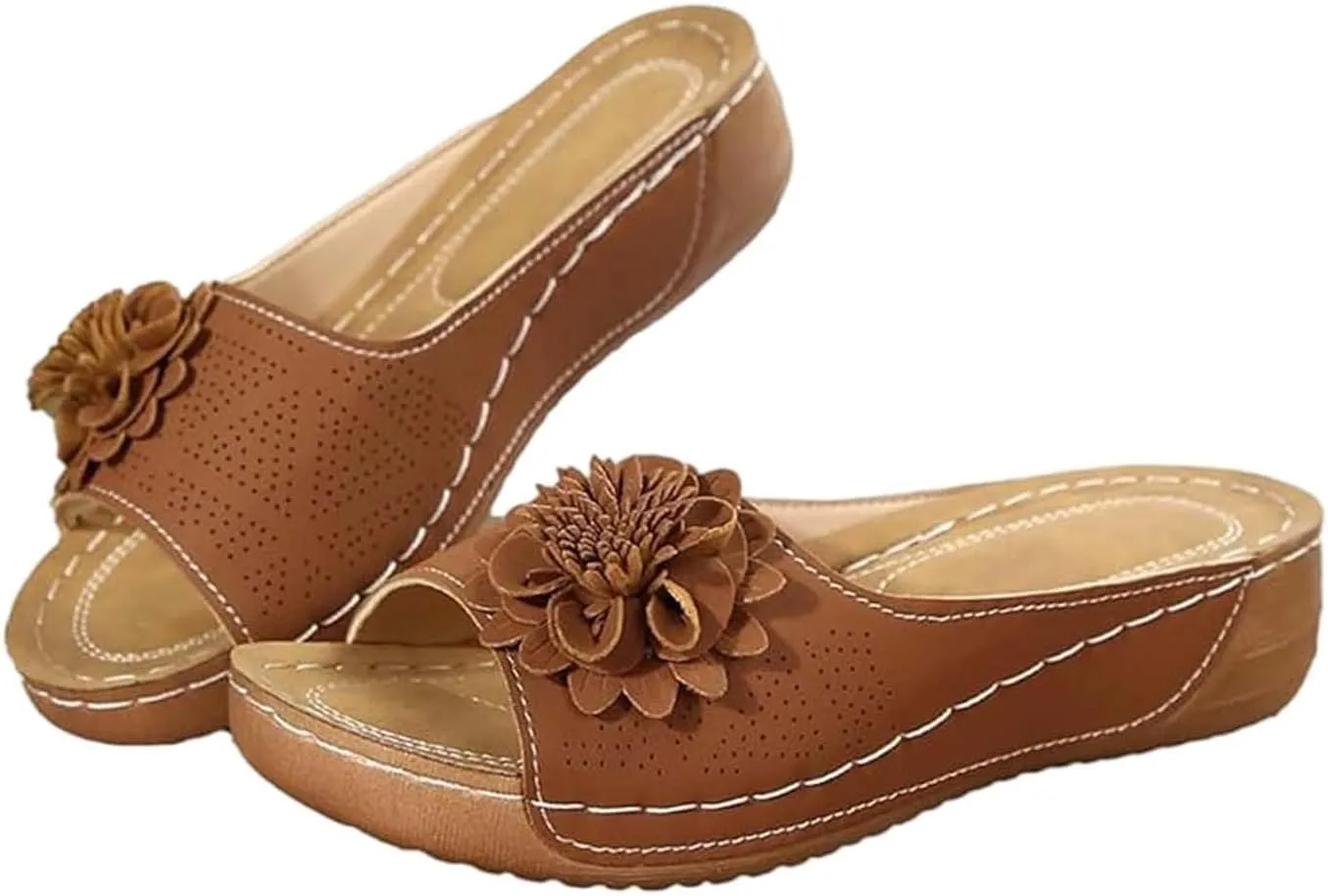 Orthopedic Sandals for Women Chic Arch Support Fish Mouth Open Toe Flip Flop Leather Slippers Wedge Platform Sandal