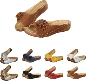 Orthopedic Sandals for Women Chic Arch Support Fish Mouth Open Toe Flip Flop Leather Slippers Wedge Platform Sandal