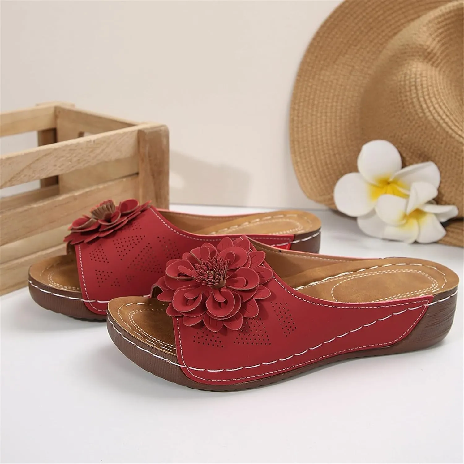 Orthopedic Sandals for Women Chic Arch Support Fish Mouth Open Toe Flip Flop Leather Slippers Wedge Platform Sandal