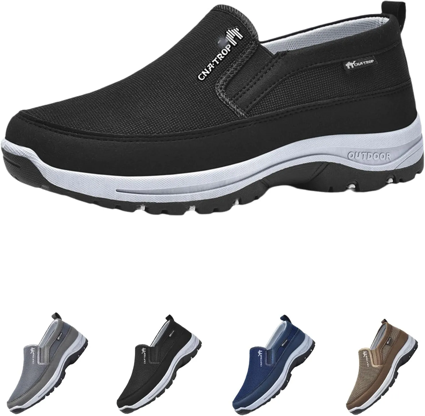 Orthowalkway Mens Shoes Slip On, Men's Arch Support Slip-on Canvas Loafers, Outdoor Casual Non Slip Orthopedic Sneakers Flats Walking Boat Shoes