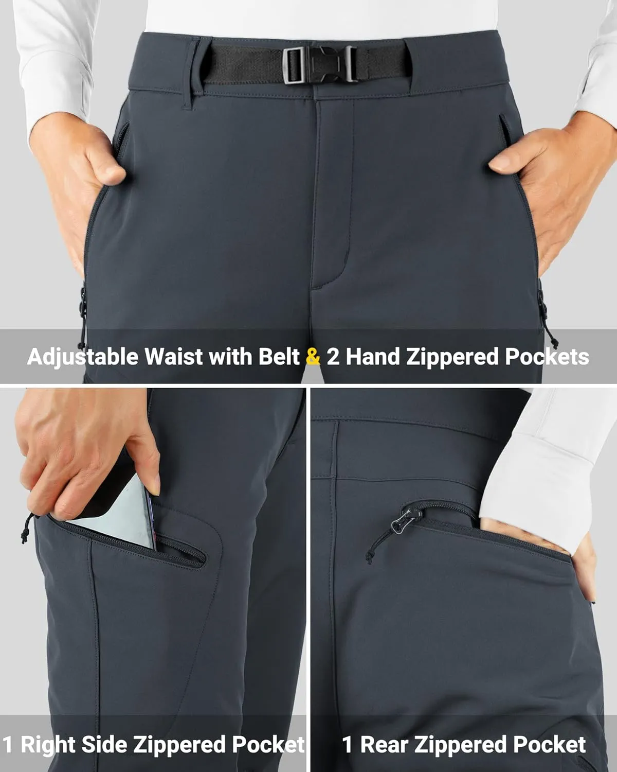 Outdoor Ventures Men's Fleece Lined Snow Pants Waterproof Windproof Ski Hiking Winter Pants With Pockets